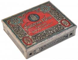 Sultan Flor török pipadohány fém doboz, kopásnyomokkal, 11×14×3 cm
