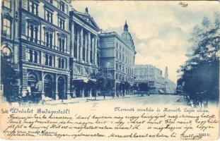 1901 Budapest VIII. Nemzeti színház és Kossuth Lajos utca, Dober Ede üzlete (EK)