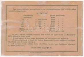 Budapest 1910. "Sorsjegy a szegény sorsú tüdőbetegek Auguszta Szanatoriuma javára rendezendő tá...