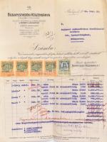 1924 Budapestvidéki Kőszénbánya Rt. számlája 5 db okmánybélyeggel