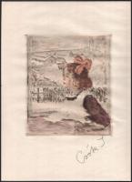 Csók István (1865-1961) - Prihoda István (1891-1956): Züzü az ablakban. Színezett rézkarc, papír, utólagos Csók jelzéssel, 23×19 cm