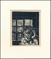 Kondor Béla (1931-1972): Rács mögött. Fametszet, papír, paszpartuban, jelzés nélkül, 13,5×11 cm