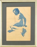 Emőd Aurél (1897-1958): Női akt. Akvarell, ceruza, papír, jelzett. Üvegezett, sérült fa keretben, 39×27 cm