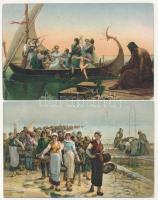 4 db RÉGI művész motívum képeslap / 4 pre-1945 art motive postcards