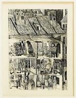 Kondor Béla (1931-1972), 9 db mű: Illusztráció Vélez de Guevara: A sánta ördög c. művéhez. Rézkarc, ...