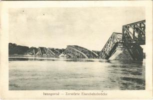 Ivangorod, Owangorod; Zerstörte Eisenbahnbrücke / szétlőtt vasút híd. Jos. Drotleff / WWI K.u.K. military, destroyed railway bridge