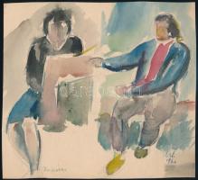 Ujváry Lajos (1925-2006): Rajzóra. Akvarell, ceruza, papír, jelzett. 19x21 cm