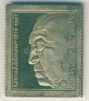 NSZK 1976. "Konrad Adenauer" bélyeg, fotmájó aranyozott Ag plakett 29,6g T:PP Eredeti díszdobozban!