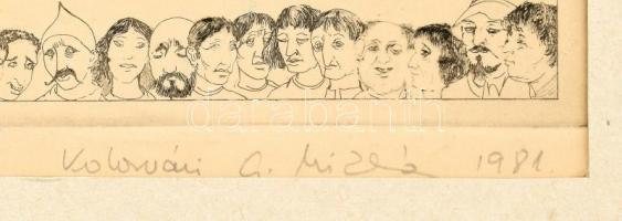 Kolozsvári Grandpierre Miklós (1950-): Akrobatárium. Rézkarc, papír, jelzett. Fa keretben, 19×36 cm