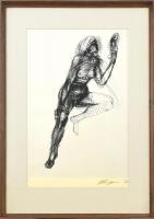 Varga Imre, A. (1953-): Női akt tükörrel. Szitanyomat, papír, jelzett. Üvegezett fa keretben, 50×35 cm