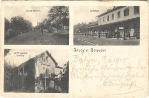 1905 Bátyú, Batyovo, Batovo, Batiovo; utca, vasútállomás, Gróf Lónyai kastély. Mezei Mór kiadása / street view, railway station, castle (kis szakadás / small tear)