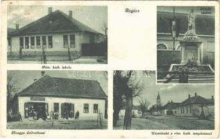 1937 Bogács, Római katolikus iskola, Hősök szobra, emlékmű, Országzászló, utca, Római katolikus templom, Hangya Szövetkezet üzlete. Foto Gattyán (EB)