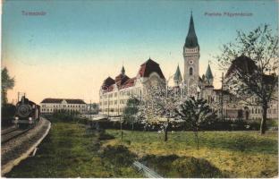 Temesvár, Timisoara; Piarista Főgimnázium, gőzmozdony, vasút / grammar school, locomotive, train (EB)
