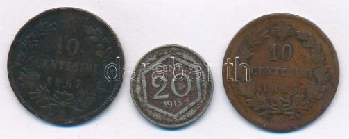 Olaszország 1863-1867H 10c Br (2xklf) + 1918. 20c Cu-Ni T:3 Italy 1863-1867H 10 Centesimi Br (2xdiff) + 1918. 10 Cu-Ni C:F