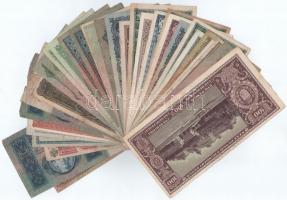 33db vegyes korona, pengő, forint bankjegy, közte 1915. 10K piros "MAGYARORSZÁG" felülbély...