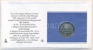 1991. 100Ft Cu-Ni "II. János Pál pápa látogatása Magyarországon" érmés borítékban, első na...