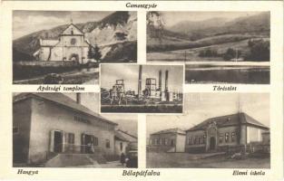 1948 Bélapátfalva, Apátsági templom, Cementgyár, Tó részlet, Elemi iskola, Hangya Szövetkezet üzlete és saját kiadása (EK)