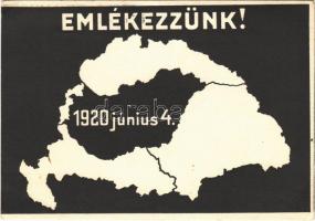 Emlékezzünk! 1920 június 4. Kiadja a Magyar Nemzeti Szövetség / Remember 4th June 1920! Hungarian irredenta art postcard, map after the Treaty of Trianon (EK)