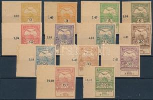1913 Árvíz sor 13 értékének ívszéli próbanyomata / Flood charity 13 different margin proofs