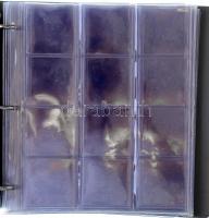 Használt műbőr éremberakó, 10db berakólappal 198 férőhellyel, különböző méretű érmék számára, jó áll...