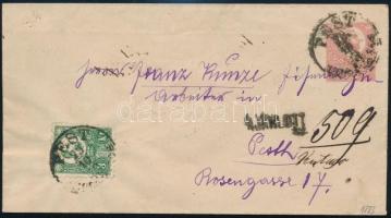 1873 5kr díjjegyes boríték 3kr díjkiegészítéssel helyi ajánlott levélen PEST Díjkiegészített díjjegyes helyi ajánlott levélként rendkívül RRRitka!!