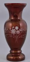 Virágmintás kétrétegű üveg váza, kis kopásnyomokkal, m: 24 cm
