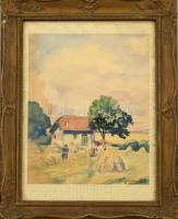 Iványi Grünwald Béla jelzéssel: Nyári munka. Akvarell, papír. Dekoratív, üvegezett keretben. 28x22 cm