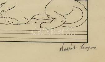 Kassák Lajos jelzéssel: Jelenet. Tus, papír. Üvegezett, sérült fa keretben. 25x19 cm