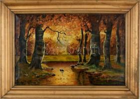 Mednyánszky jelzéssel: Őszi erdő. Olaj, vászon. Dekoratív, kissé sérült fa keretben. 37,5x57 cm