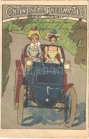 Continental Pneumatic tires advertisement card with ladies in an automobile. A. Bauer (Prag) litho (r)