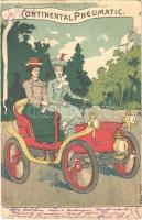 1904 Continental Pneumatic tires advertisement card with ladies in an automobile. A. Bauer (Prag) litho (r)