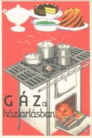 Gáz a háztartásban. Seidner litográfia / Hungarian gas advertisement card (EK)