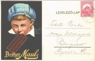 1923 Dreher Maul csokoládé reklámlapja / Hungarian chocolate advertising card litho (EK)