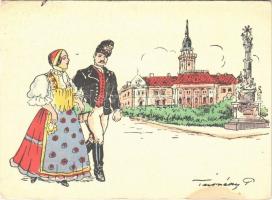 Újvidék, Novi Sad; Városháza. A vidék népviselete. Kiadja a Délvidéki Egyetemi és Főiskolai Hallgatók Egyesülete / Hungarian irredenta propaganda, town hall, folk costumes s: Tusnády (EK)