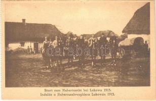 Start zum Hubertusritt bei Lukowa 1915 / Indulás a Hubertus lovaglásra Lukowán / WWI Austro-Hungarian K.u.K. military, cavalrymen in Lukowa (Poland)