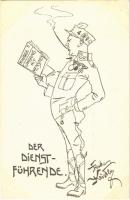 Der Dienstführende / WWI Austro-Hungarian K.u.K. military art postcard, humour, support fund. Deutschmeister Witwen- und Waisen-Stiftung (Aktion im Felde) Nr. 52. s: Rud. Kristen