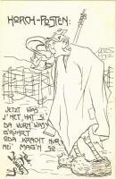 Horch-Posten / WWI Austro-Hungarian K.u.K. military art postcard, humour, support fund. Deutschmeister Witwen- und Waisen-Stiftung (Aktion im Felde) Nr. 2. s: Rud. Kristen