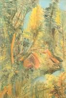 Klie Zoltán (1897-1992): Őszi táj (Zsennye?). Akvarell, papír, jelezve jobbra lent (kétszer). Üvegezett fa keretben, 60×42 cm