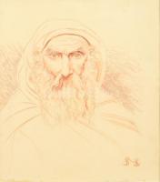Nagy Sándor (1869-1950): Próféta. Vöröskréta, papír, jelzett, üvegezett fa keretben, lap alja kissé sérült, 28×23,5 cm