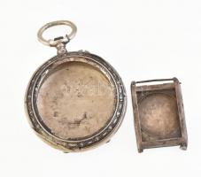 2 db régi ezüst (Ag) óratok (zsebóra és karóra), jelzettek, az egyik hátoldalán felirattal (Rothermere, London, 1929. Szt. István nap). Kisebb kopásnyomokkal, d: 5 cm és 3,5x2,5 cm, nettó: 38,45 g