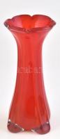 Piros hutaüveg váza, kis kopásnyomokkal, m: 24 cm