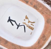 Retró mázas kerámia ikebana, jelzett, kis kopásnyomokkal, 14×16 cm