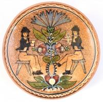 Hidi Endre (1944-): Népi, fali tányér, kerámia, hibátlan, jelzett. d: 25 cm