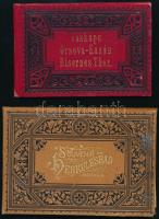 cca 1880-1900 Souvenir de Herkulesbad, Mehadia + Vaskapu, Orsova-Kazán, Eisernes Thor. 2 db régi leporelló, 19 és 12 db képpel, aranyozott, festett egészvászon-kötésben, 15x10,5 cm és 13,5x9 cm