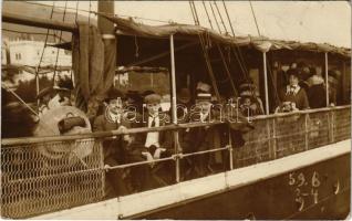 1908 Abbazia, Opatija; hajókiránduló urak / gentlemen on a boat trip. Atelier Betty photo (EK)