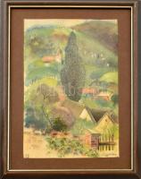 Nemec József (?-): Mecseknádasd, 1958 (Pécs). Akvarell, ceruza, papír. Jelzett. Üvegezett fa keretben. 33x22 cm