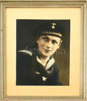 cca 1940, Német tengerész fotója, üvegezett fakeretben, 29x23cm