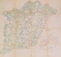 1973-1974 Magyarország autóbusz-hálózata, Kartográfiai Vállalat, szakadással, 65×68 cm