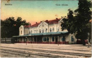 1912 Alvinc, Vintu de Jos; vasútállomás, vonat. Izrael Salamon kiadása 737. / Bahnhof / railway station, train (EB)