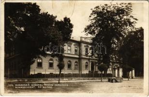 1928 Rimaszombat, Rimavská Sobota; Státna nemocnica / Állami kórház, automobil / state hospital, automobile (gyűrődés / crease)